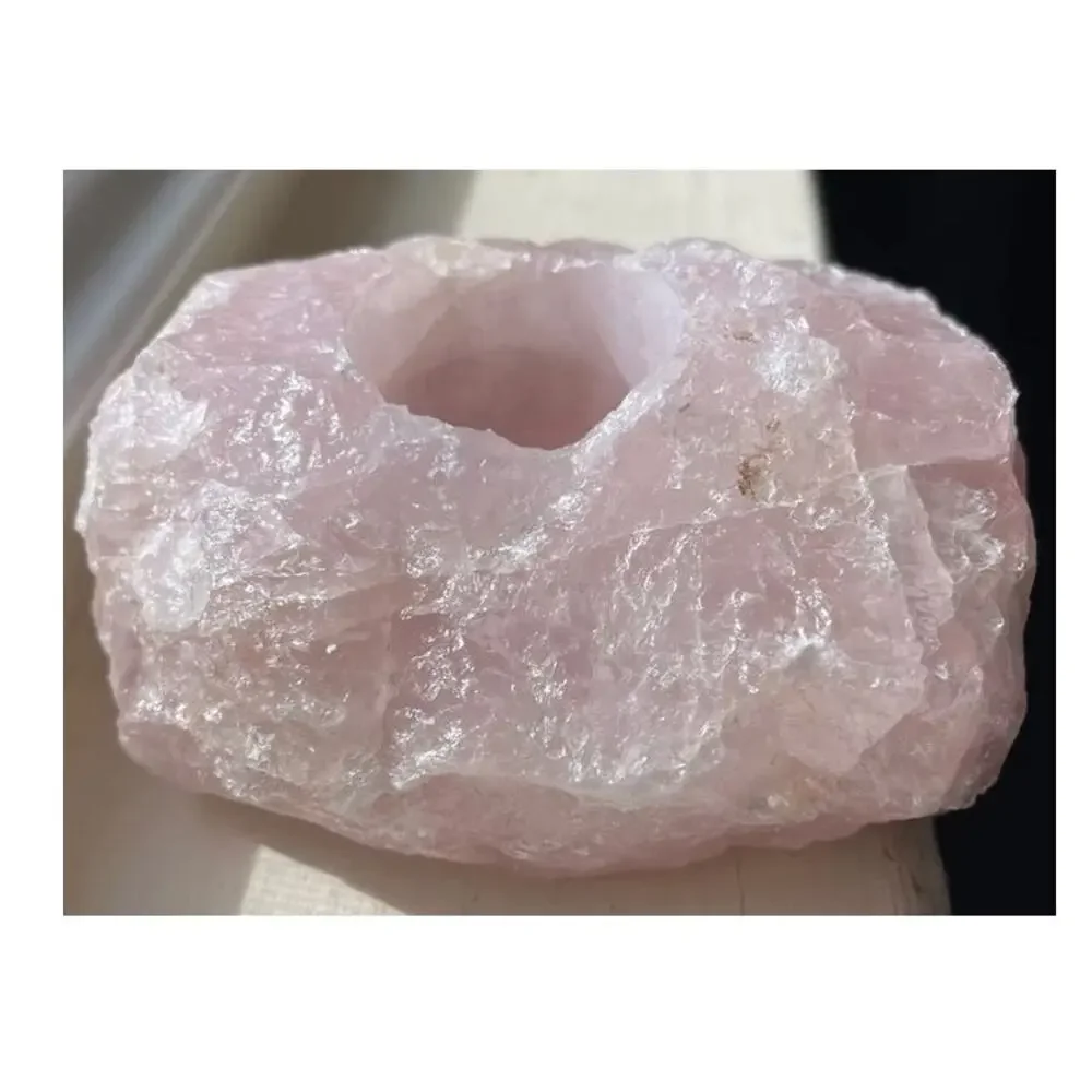 Large Natural Rose Quartz Crystal Candle Holder Tea Light Holder Made in Brazil